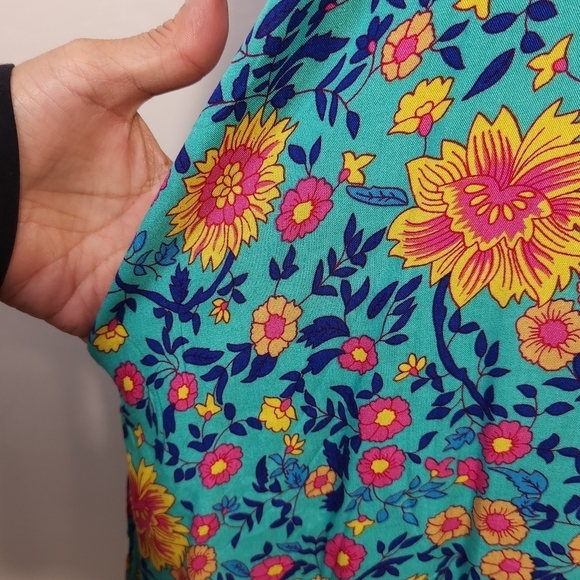 Qearal Women SZ S Floral Print Sleeveless Adjustable Strap Pockets Dress Beach - Picture 6 of 16